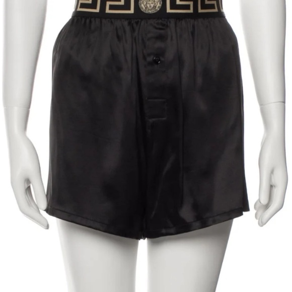 Versace Black Satin High Waist Shorts